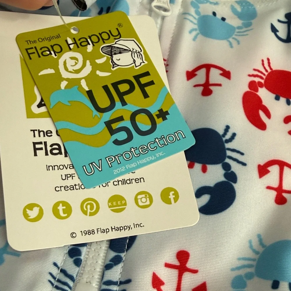 Long Sleeve Baby Swimsuit with Red, Blue & Gray Sea Life Print